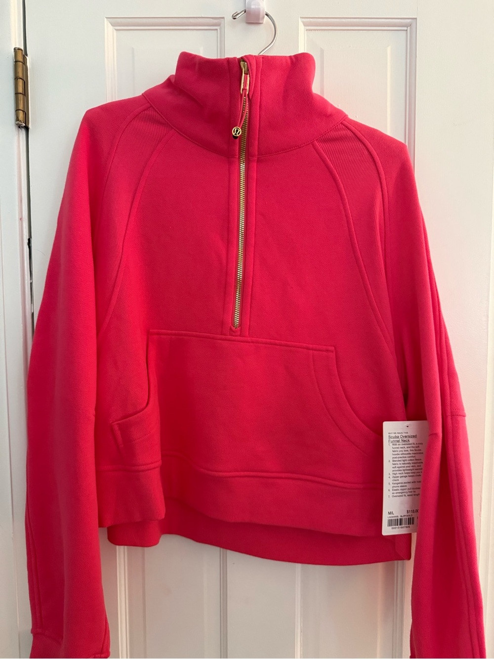 lululemon athletica Scuba Half-Zip Pullover in Pink Red with gold accents *Rare*